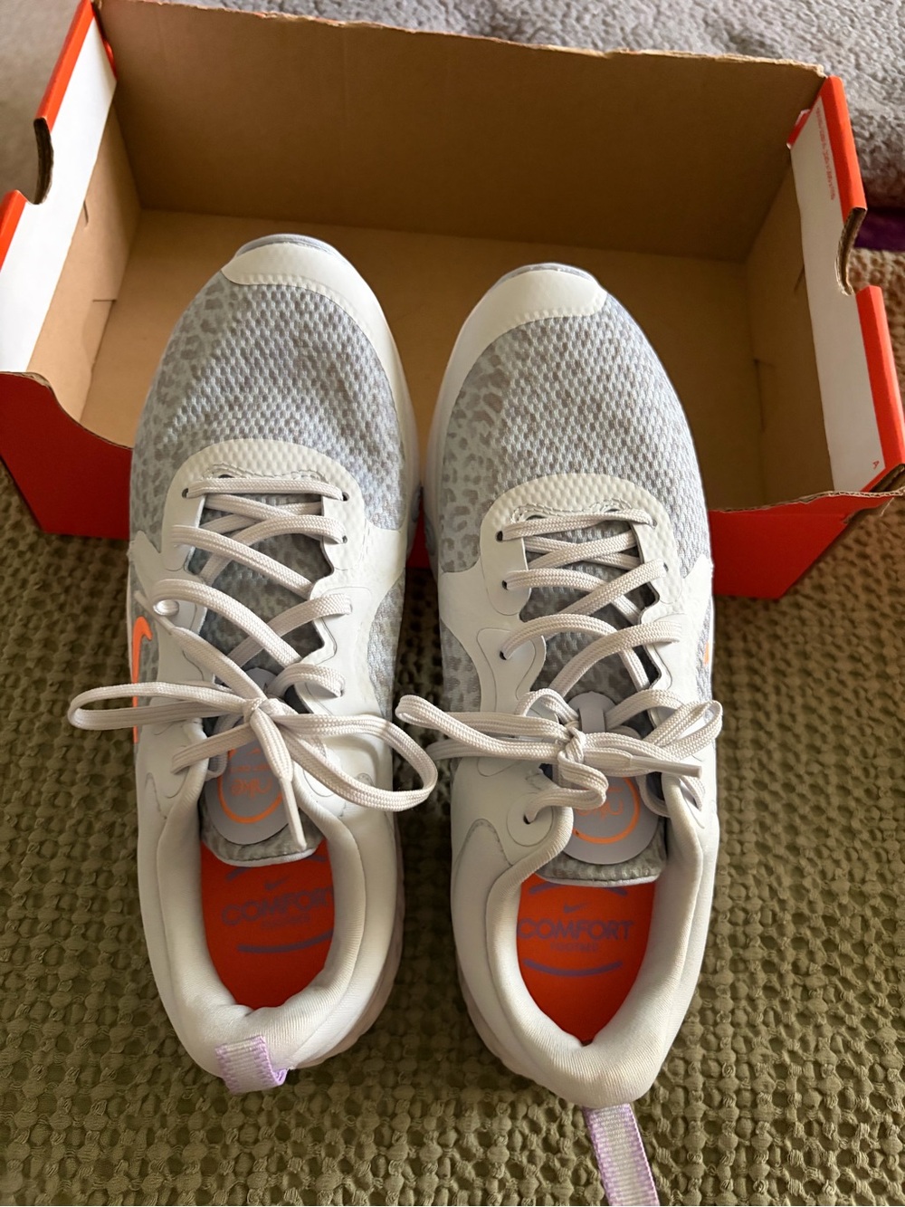 Nike White Sneakers with Orange Swoosh & Purple Trim - Picture 4 of 4